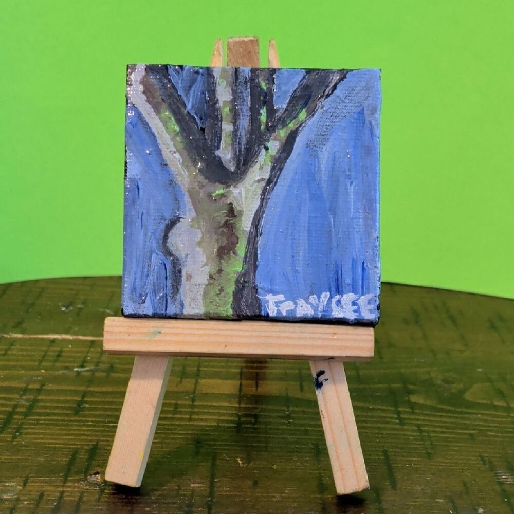 Original 2x2 Inch Acrylic Painting Of A Tree On Canvas With Easel